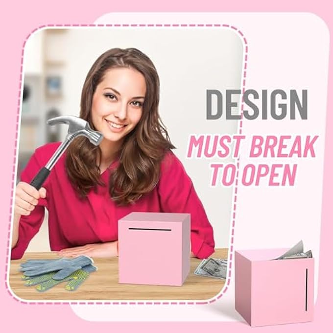 rayihni YELAJOY ADULTS PIGGY BANK MUST BREAK TO OPEN, UNBREAKABLE STAINLESS STEEL PIGGY BANK FOR ADULTS, METAL SAVINGS BOX FOR CASH SAVING (PINK, 4.72 INCH) - Image 4